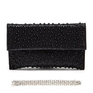 Elegant Pearl Black Beaded Clutch Bag